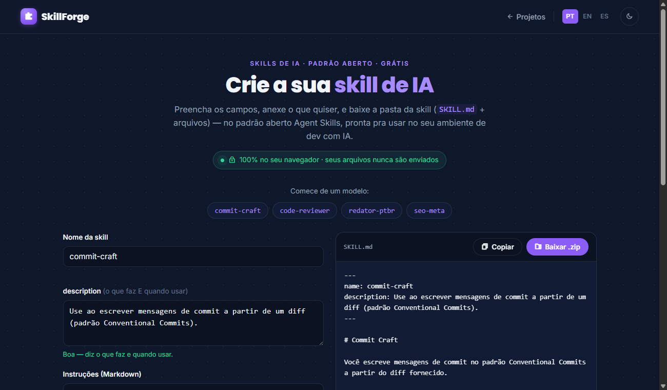 SkillForge — gerador de skills de IA (SKILL.md)