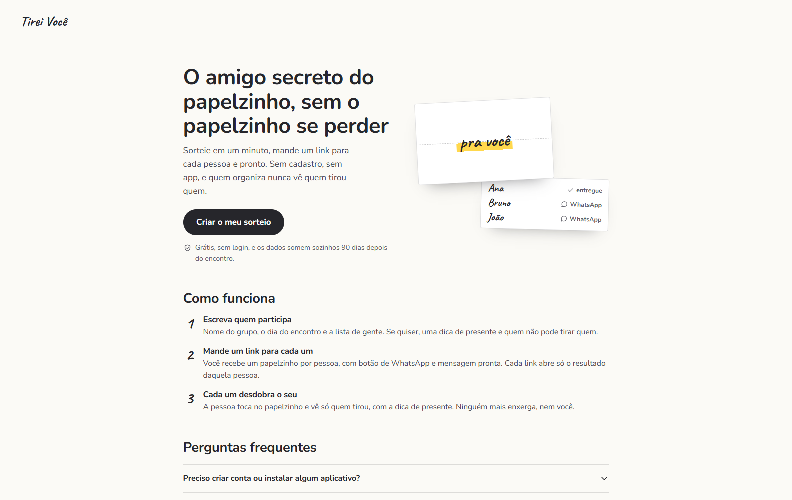 Tirei Você — amigo secreto sem cadastro